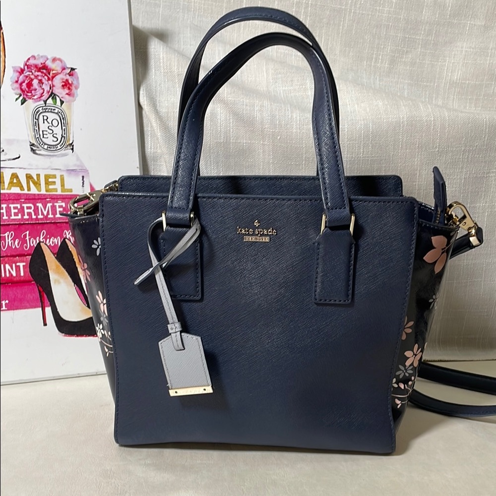 Kate Spade Cameron Street Blue Floral Satchel with Crossbody
Strap - Picture 4 of 16